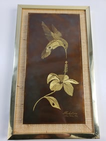 Brass Etching of a Hummingbird by J Heckett 1978 - ltd ed 15"x9"
