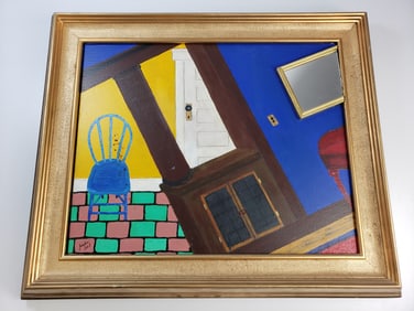 Oil on Board Abstract Room With Mirror Embellishments by G Jenohn Thorgersen