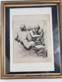 Vintage Engraving Scandavian Greek Wrestlers