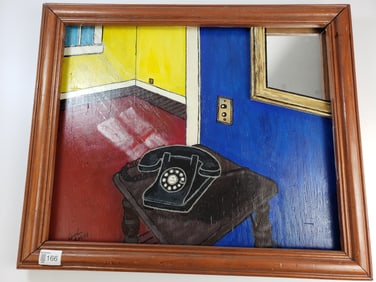 Oil on Board Abstract Room With Phone and Embellishments by G Jenohn Thorgersen