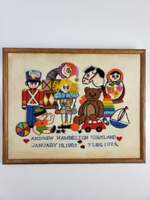 Vintage Child's Birth Needlepoint 1983