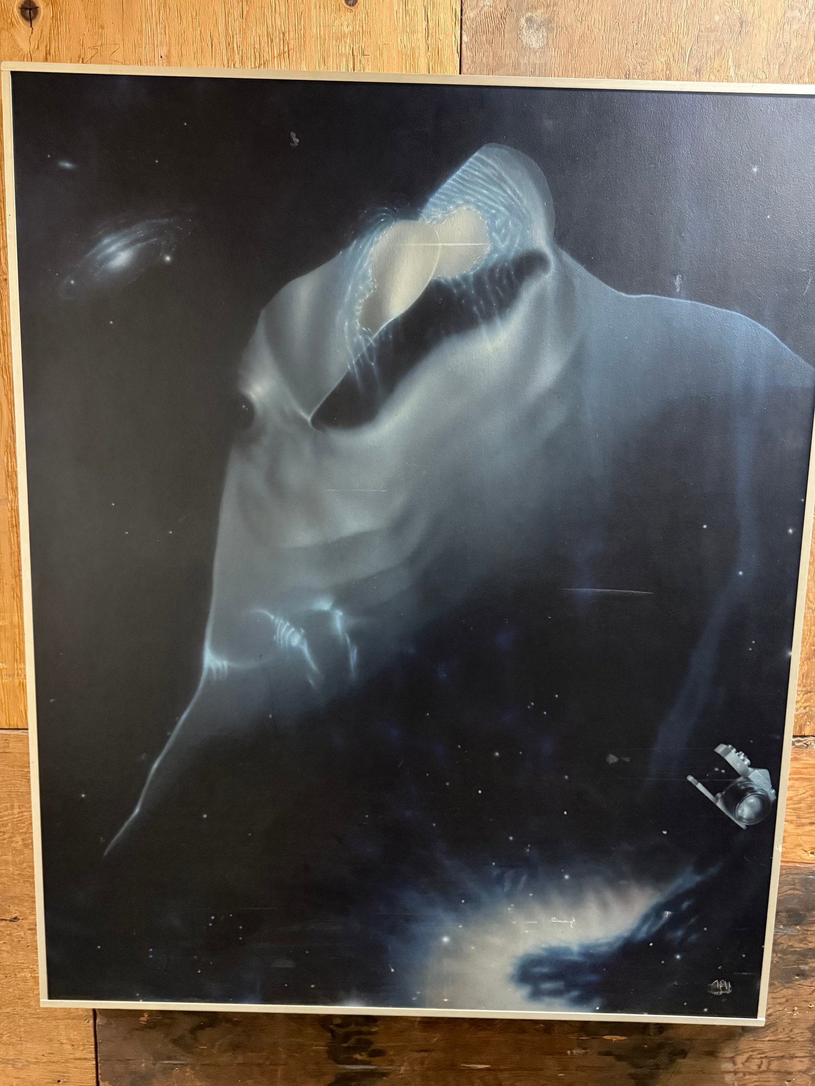 Loren Salazar Early Work Airbrush Manta Ray in Space with Camera (some condition issues) (1 of 8)