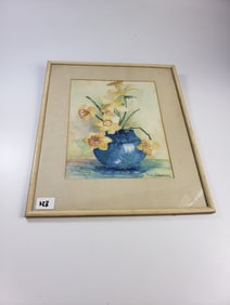 Original Watercolor of Daffodils Signed May Schenken