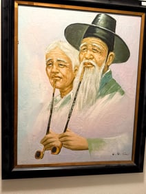 Oil on Canvas Chinese Farm Couple Signed G W Kim