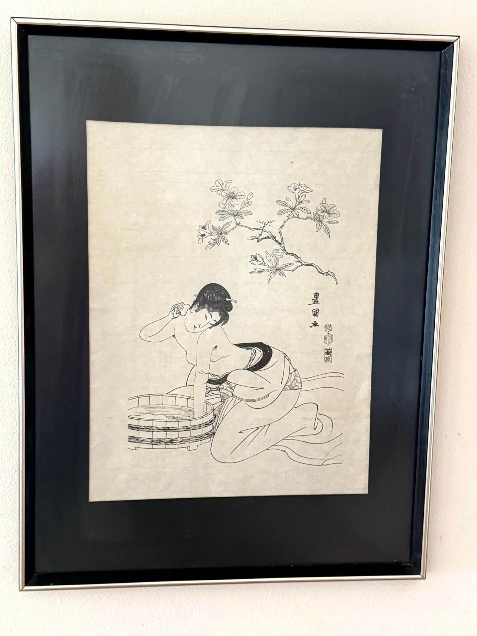 Japanese Ink Drawing Woman Bathing (1 of 4)