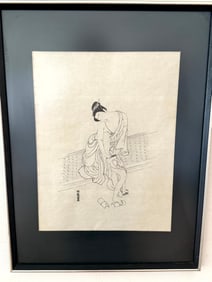 Japanese Ink Drawing Woman Grooming