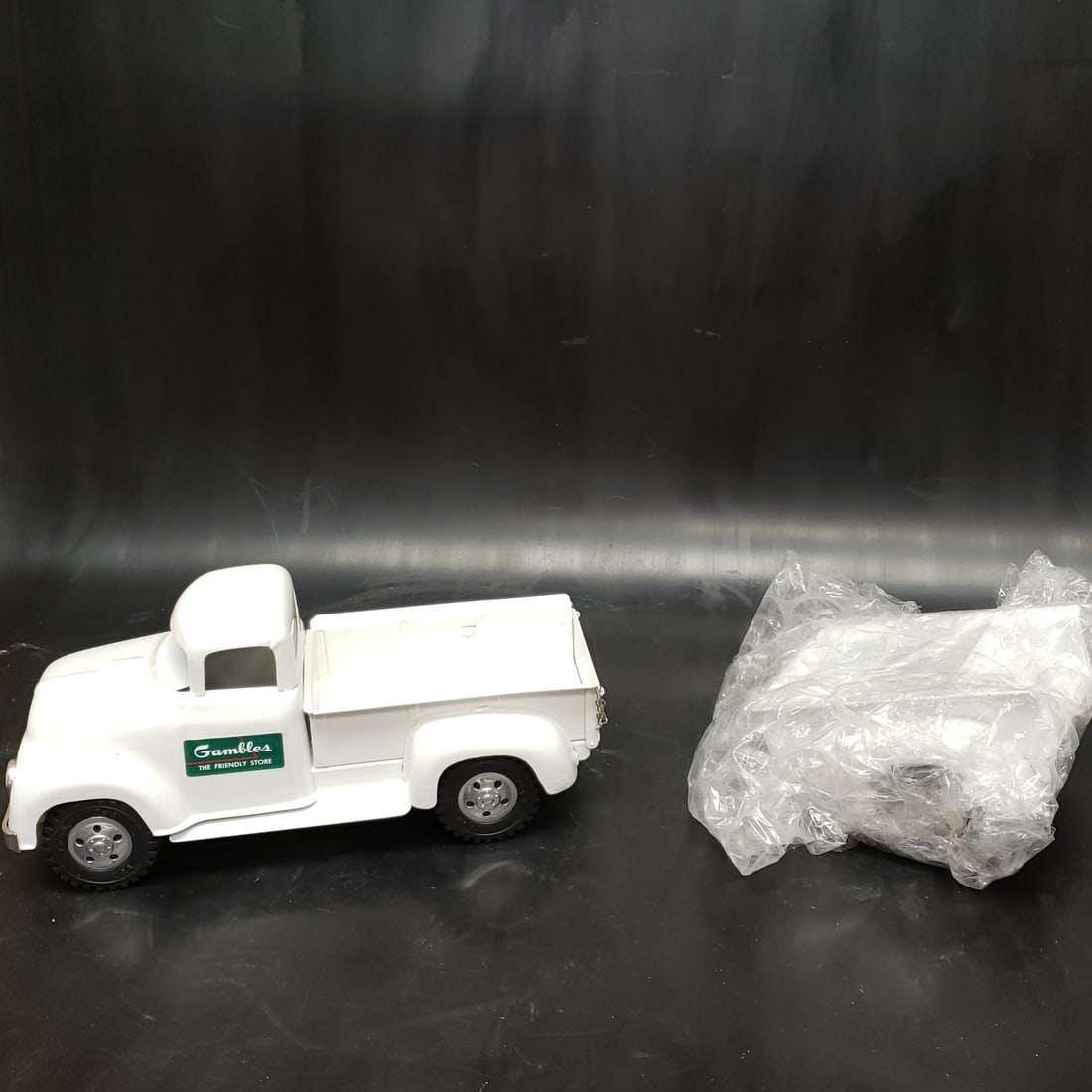 1957 Tonka Gambles Private Label Pickup Truck and Trailer Restored: "Fresh to market from a lifetime collector. A nice selection of vintage tin and pressed steel along with die cast model and car related ephemera. All measurements are approximate.