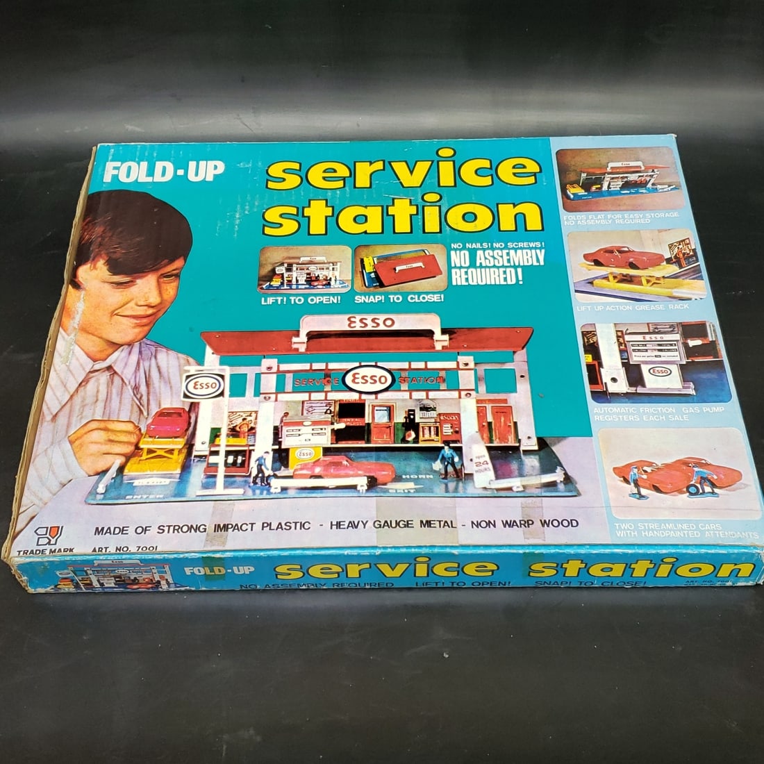 SS Kresge Esso Fold Up Service Station in Sealed Box: "Fresh to market from a lifetime collector. A nice selection of vintage tin and pressed steel along with die cast model and car related ephemera. All measurements are approximate.