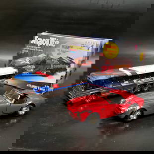 Mixed Lot Buddy L Greyhound, Monogram Model, Revel 65 Cobra: "Fresh to market from a lifetime collector. A nice selection of vintage tin and pressed steel along with die cast model and car related ephemera. All measurements are approximate.