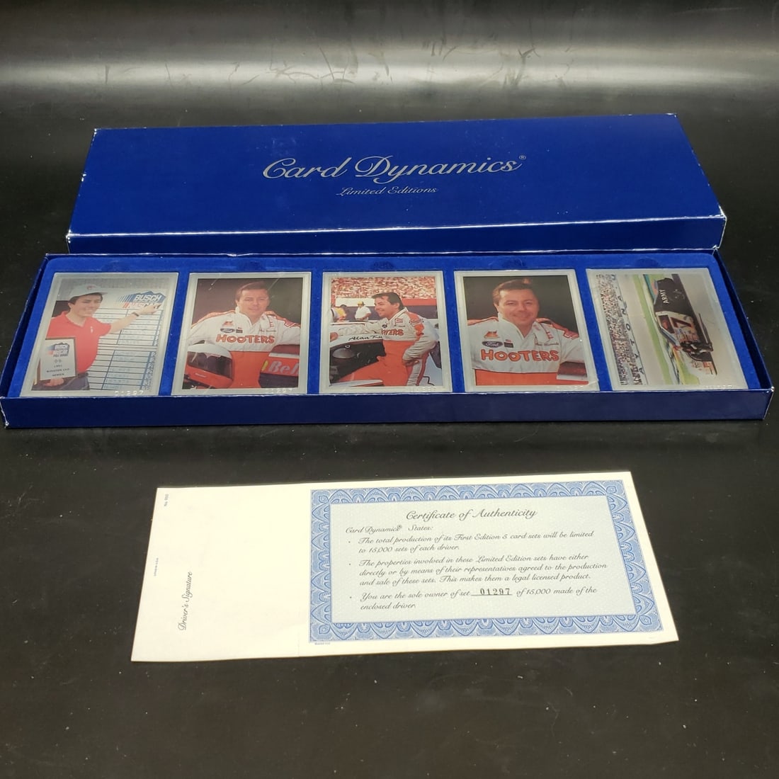 Card Dynamics Limited Edition Racing Cards: "Fresh to market from a lifetime collector. A nice selection of vintage tin and pressed steel along with die cast model and car related ephemera. All measurements are approximate.