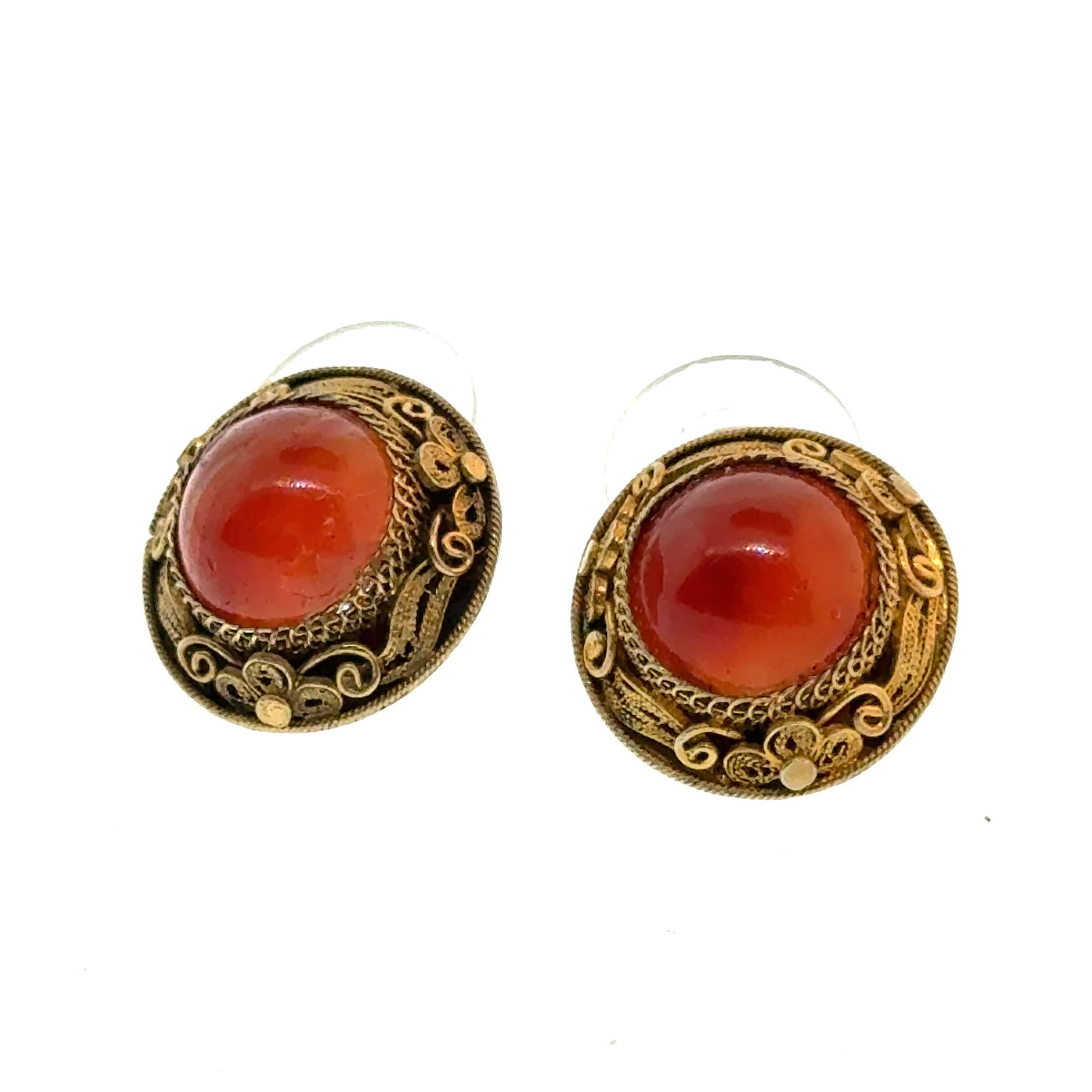 Silver Gilt and Red Stone Earrings - 5.2g: A wonderful selection of estate jewelry including some antique heirloom pieces with family provenance. Item weights and dimensions are approximate. 4"x4"x4" 8oz shipping weight and dimensions.All weig