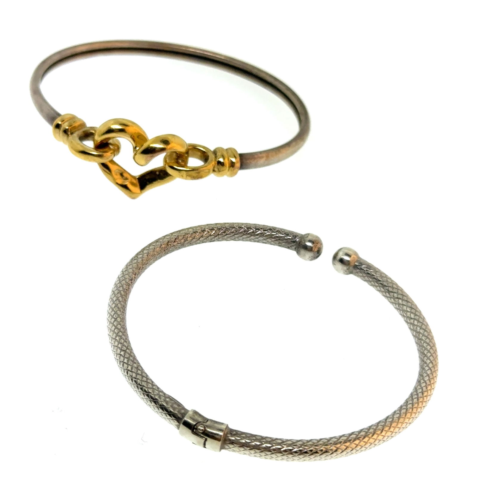 Sterling Silver + Sterling and 10k Gold (dent) Bangle Bracelets - 17.4g (1 of 5)