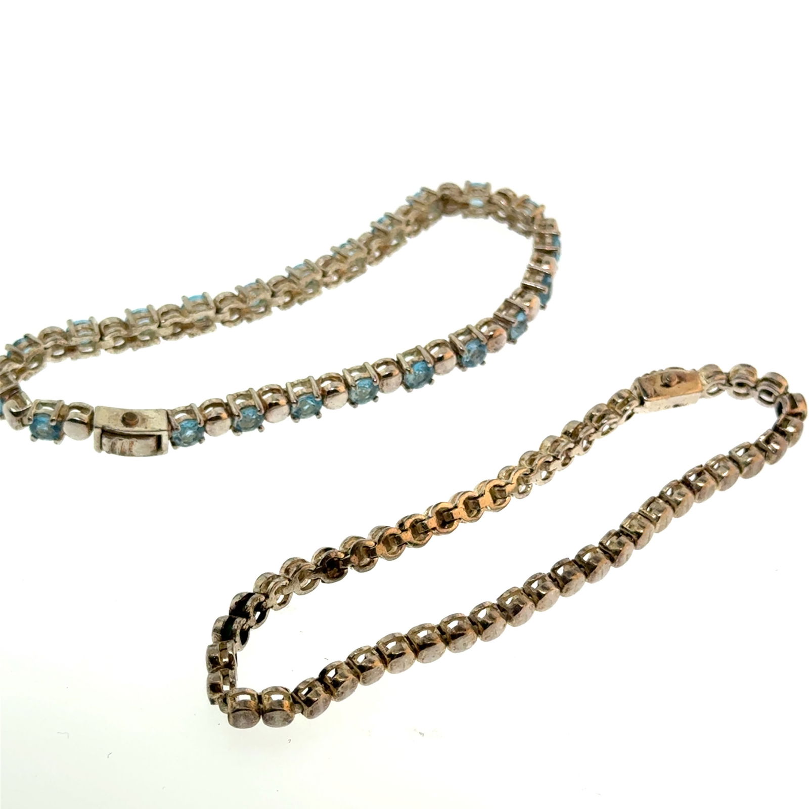 Sterling and Blue Topaz Bracelet + Sterling Bead Link Bracelet - 27.1g (1 of 6)