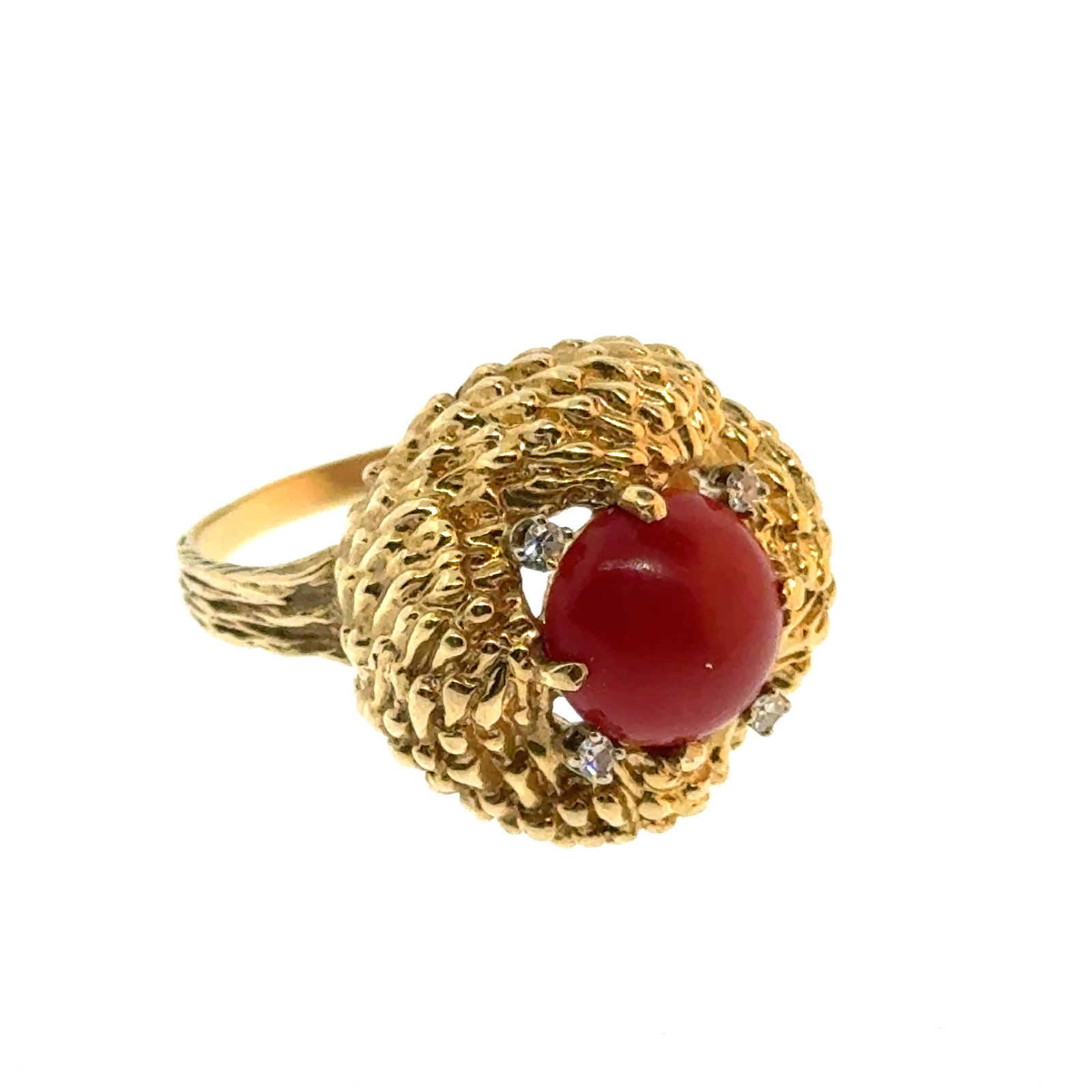 Oxblood Coral and Diamond 14k Ring Size 8.75 with Family Note - 9.57g: A wonderful selection of estate jewelry including some antique heirloom pieces with family provenance. Item weights and dimensions are approximate. 4"x4"x4" 8oz shipping weight and dimensions.All weig