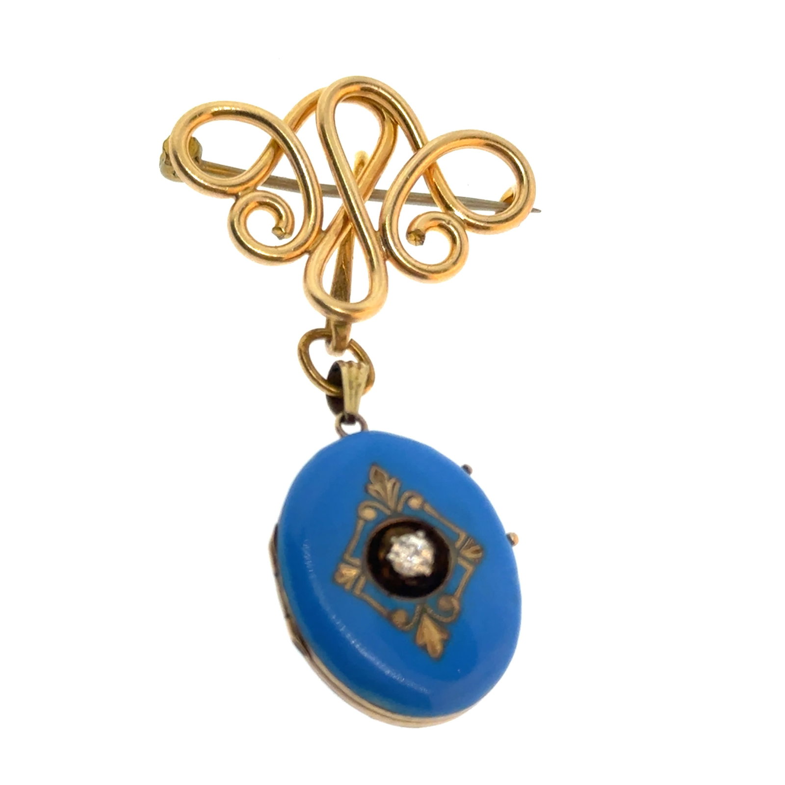 Unmarked Victorian Enamel and Diamond Locket on Unmarked 14k Locket Hook Pin - 9.7g: A wonderful selection of estate jewelry including some antique heirloom pieces with family provenance. Item weights and dimensions are approximate. 4"x4"x4" 8oz shipping weight and dimensions.All weig