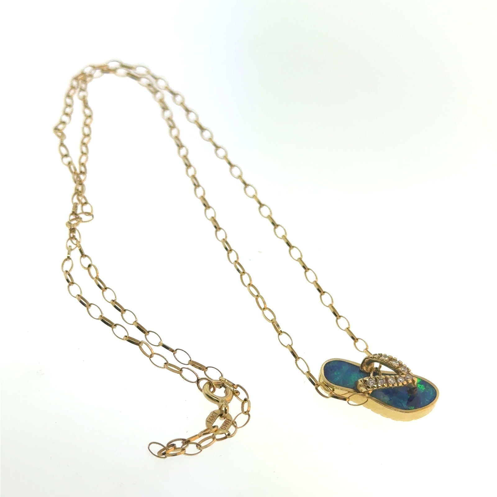Opal and Diamond 14k Gold Sandal Pendant NA Hoku on 14k Link Chain 17" - 3.9g (1 of 4)