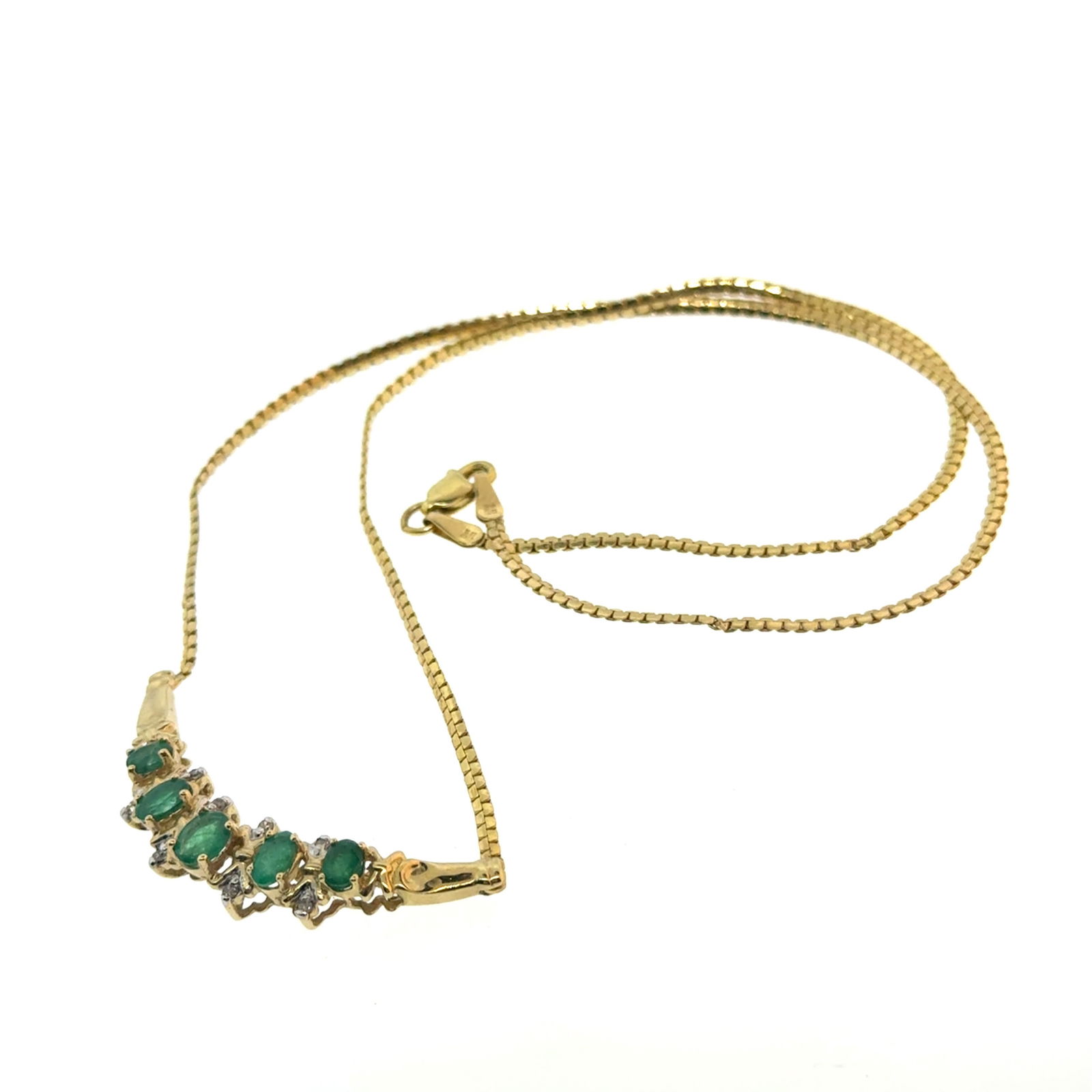 10k Gold Italy Emerald and Diamond Necklace 16" - 5.18g: A wonderful selection of estate jewelry including some antique heirloom pieces with family provenance. Item weights and dimensions are approximate. 4"x4"x4" 8oz shipping weight and dimensions.All weig