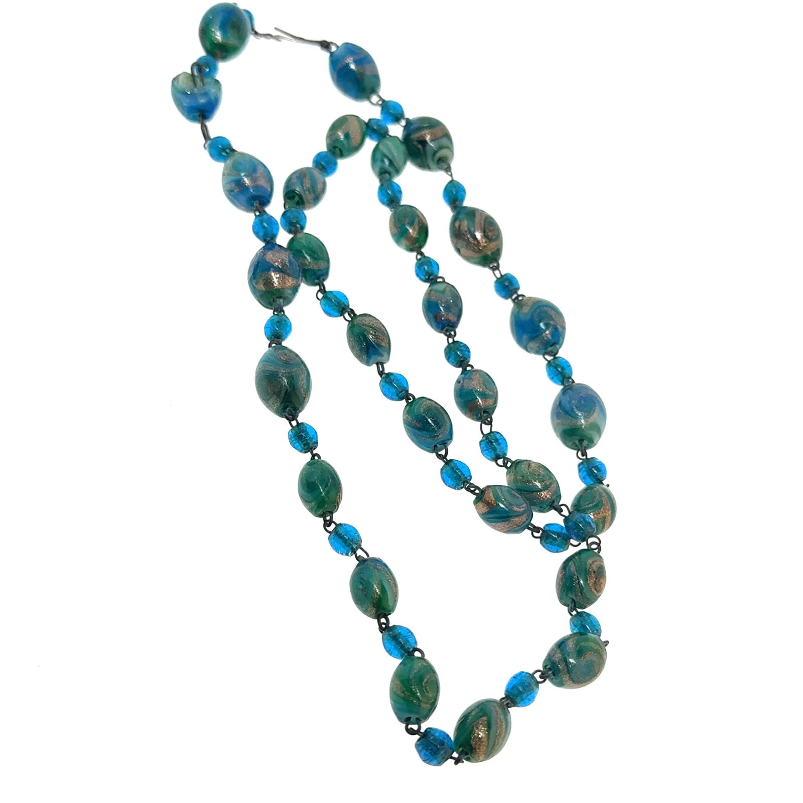 Vintage Murano Gold Foil Glass Bead Necklace 26" - g (1 of 4)