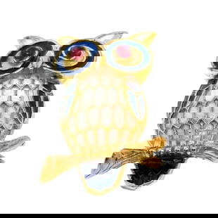 Crown Trifari Enamel Owl Brooch - g: A wonderful selection of estate jewelry including some antique heirloom pieces with family provenance. Item weights and dimensions are approximate. 4"x4"x4" 8oz shipping weight and dimensions.All weig