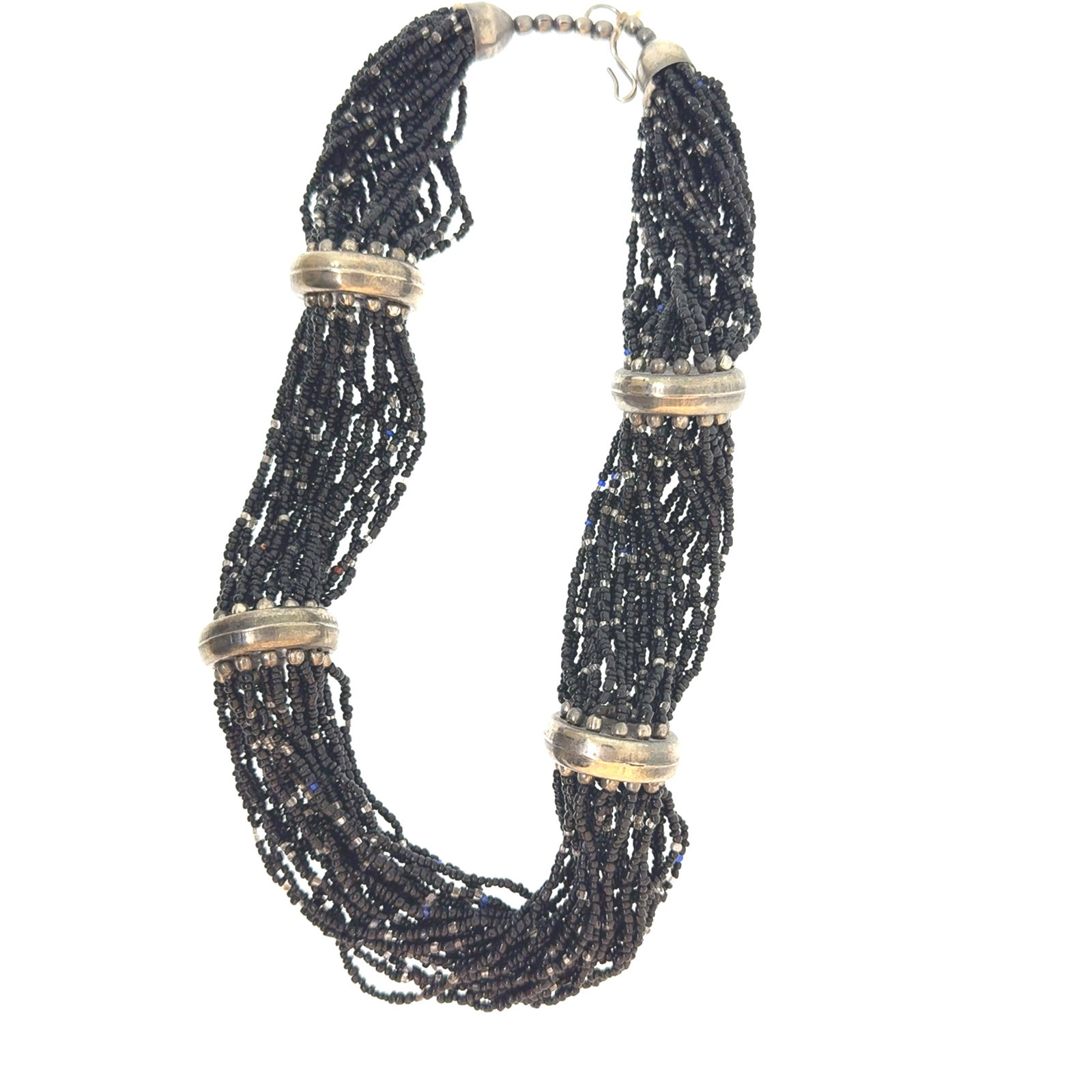 Small Bead and White Metal Strand Necklace - 475x28mm - 4 oz (1 of 4)