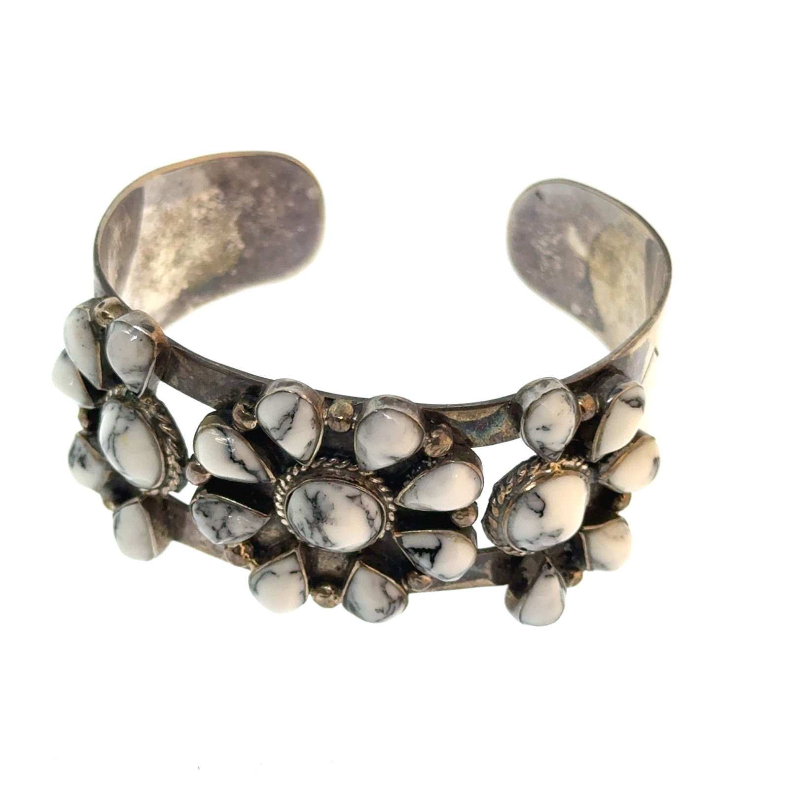 Native American Sterling Silver and Turquoise White Buffalo Cuff Bracelet - 57x25mm - 1.4 oz (1 of 4)