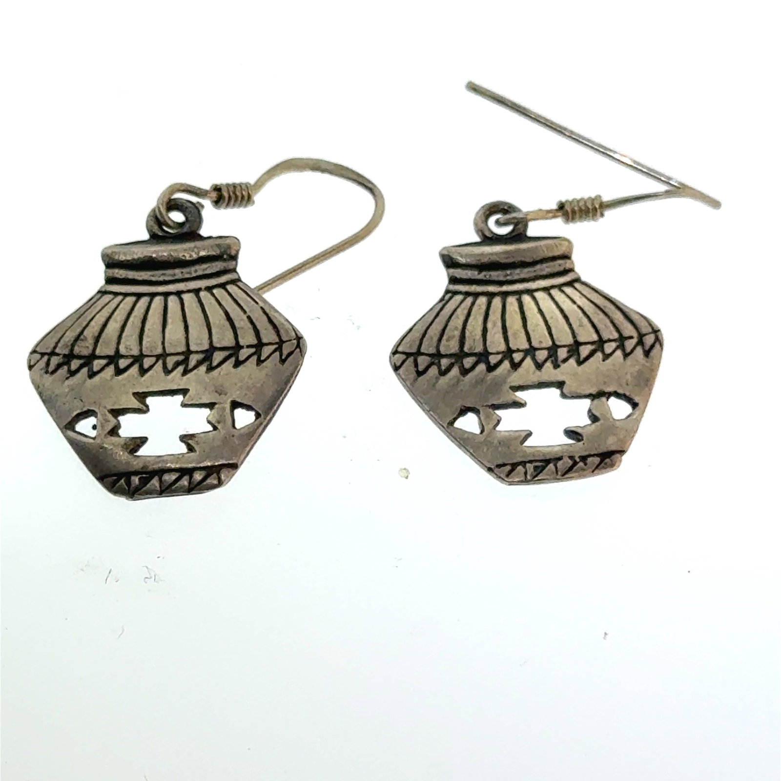 Native Style Sterling Silver Basket Earrings - - oz: "This is a continuation of our Pro Jeweler's Estate auctions. This auction includes his personal bolo tie collection as well as several of his own art jewelry pieces. There are other Southwest styled 