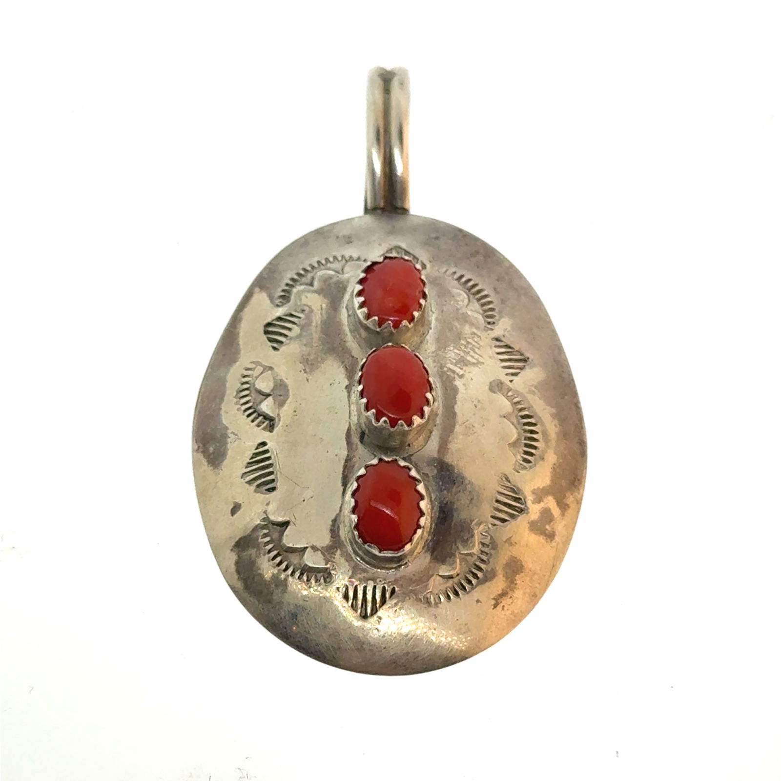 Sterling Silver and Coral Native Pendant - 54x29mm -  oz (1 of 3)