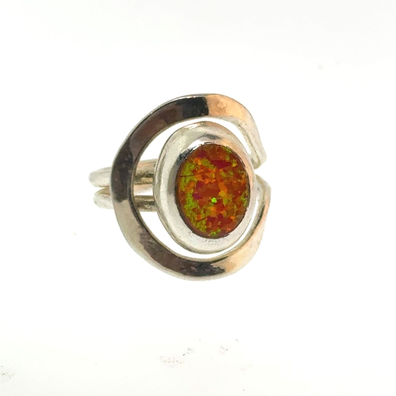 Orange Opal Mexico Silver Ring Size 7.5 -  -  oz (1 of 4)
