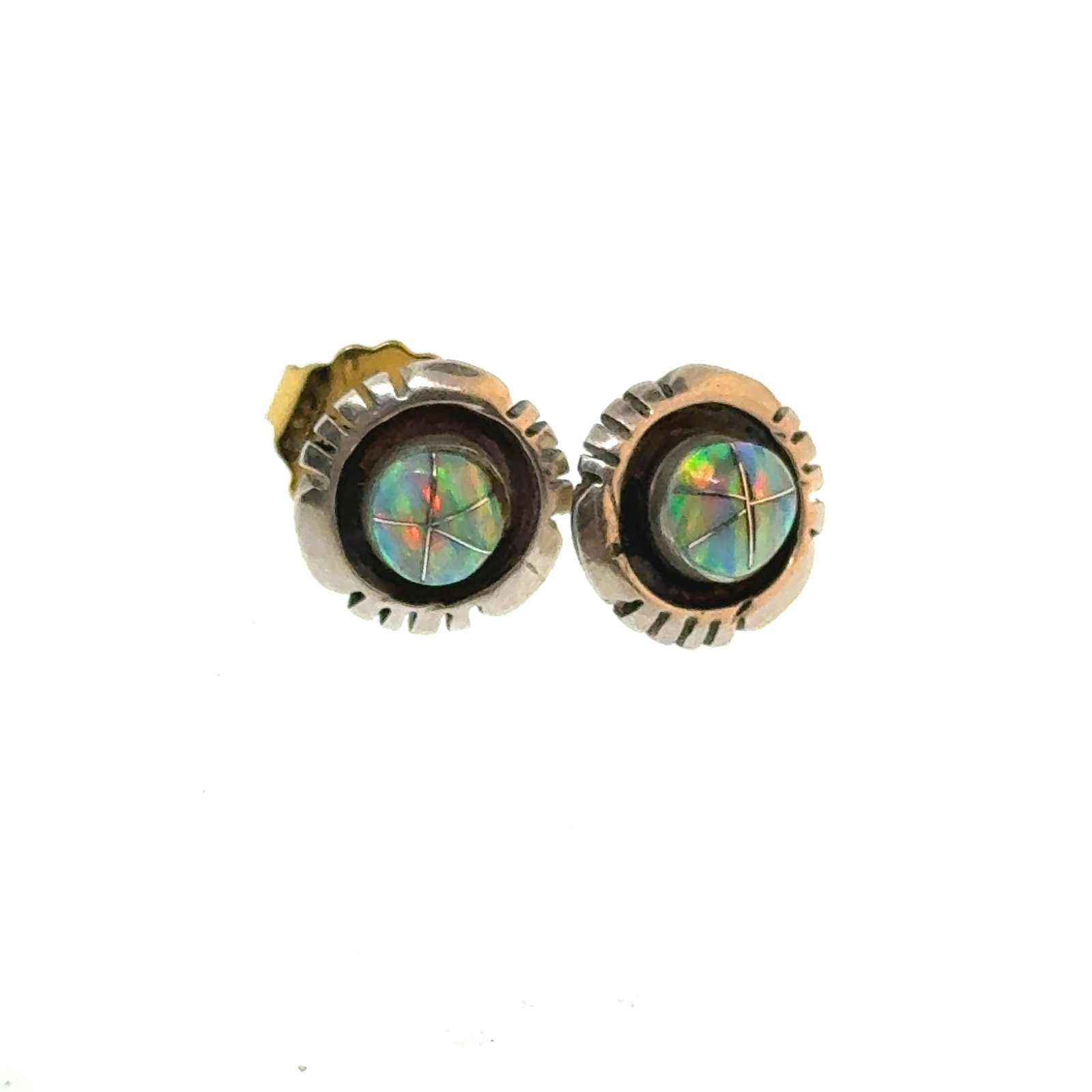Opal and Sterling Silver Native Earrings Signed - - oz: "This is a continuation of our Pro Jeweler's Estate auctions. This auction includes his personal bolo tie collection as well as several of his own art jewelry pieces. There are other Southwest styled 