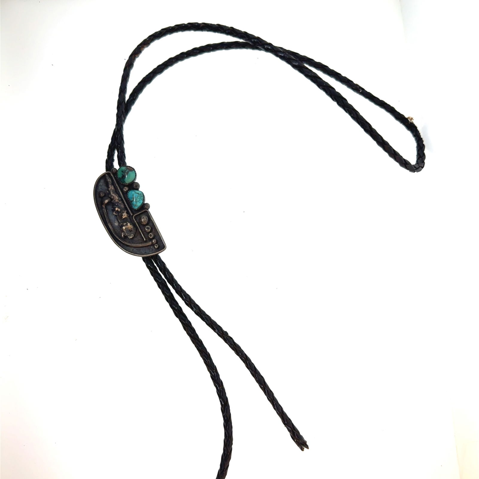 Sterling and Turquoise Native Bolo Tie Signed SL No Tie Ends - 55x27mm - 1.1 oz (1 of 4)