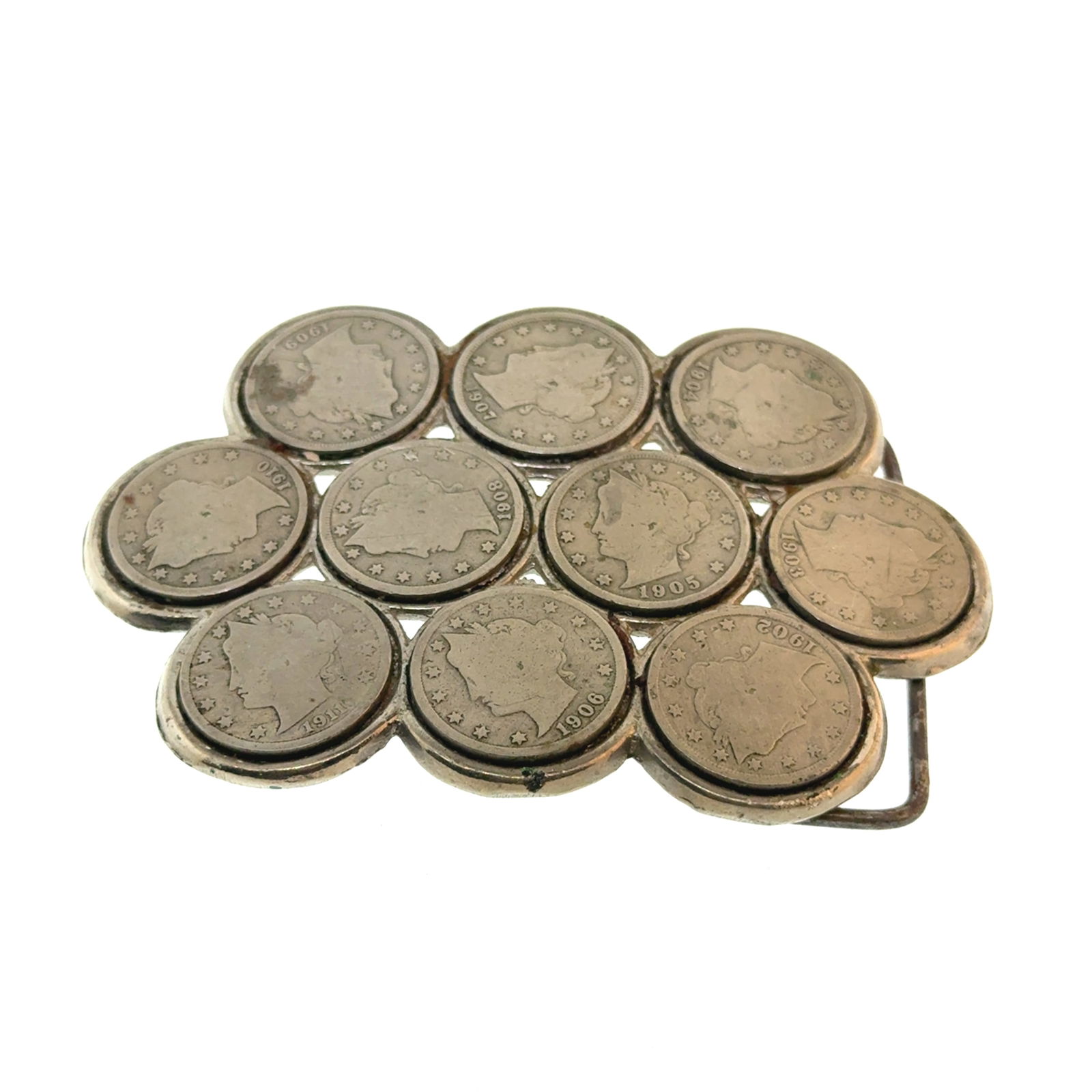 Buffalo Nickle Belt Buckle - 95x65 - oz: "This is a continuation of our Pro Jeweler's Estate auctions. This auction includes his personal bolo tie collection as well as several of his own art jewelry pieces. There are other Southwest styled