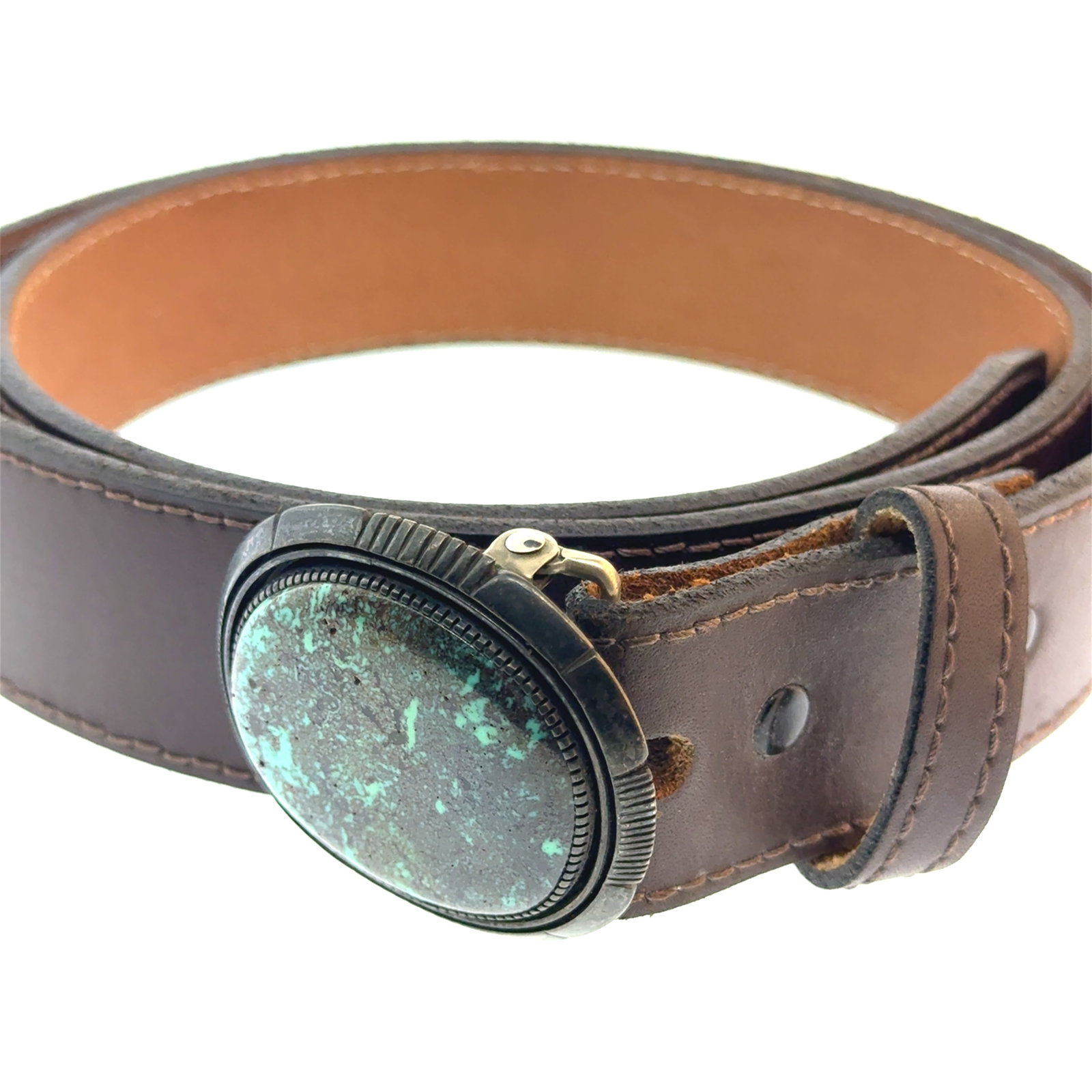 G Nelson Silver and Turquoise Belt Buckle and Belt 38" - - oz: "This is a continuation of our Pro Jeweler's Estate auctions. This auction includes his personal bolo tie collection as well as several of his own art jewelry pieces. There are other Southwest styled 