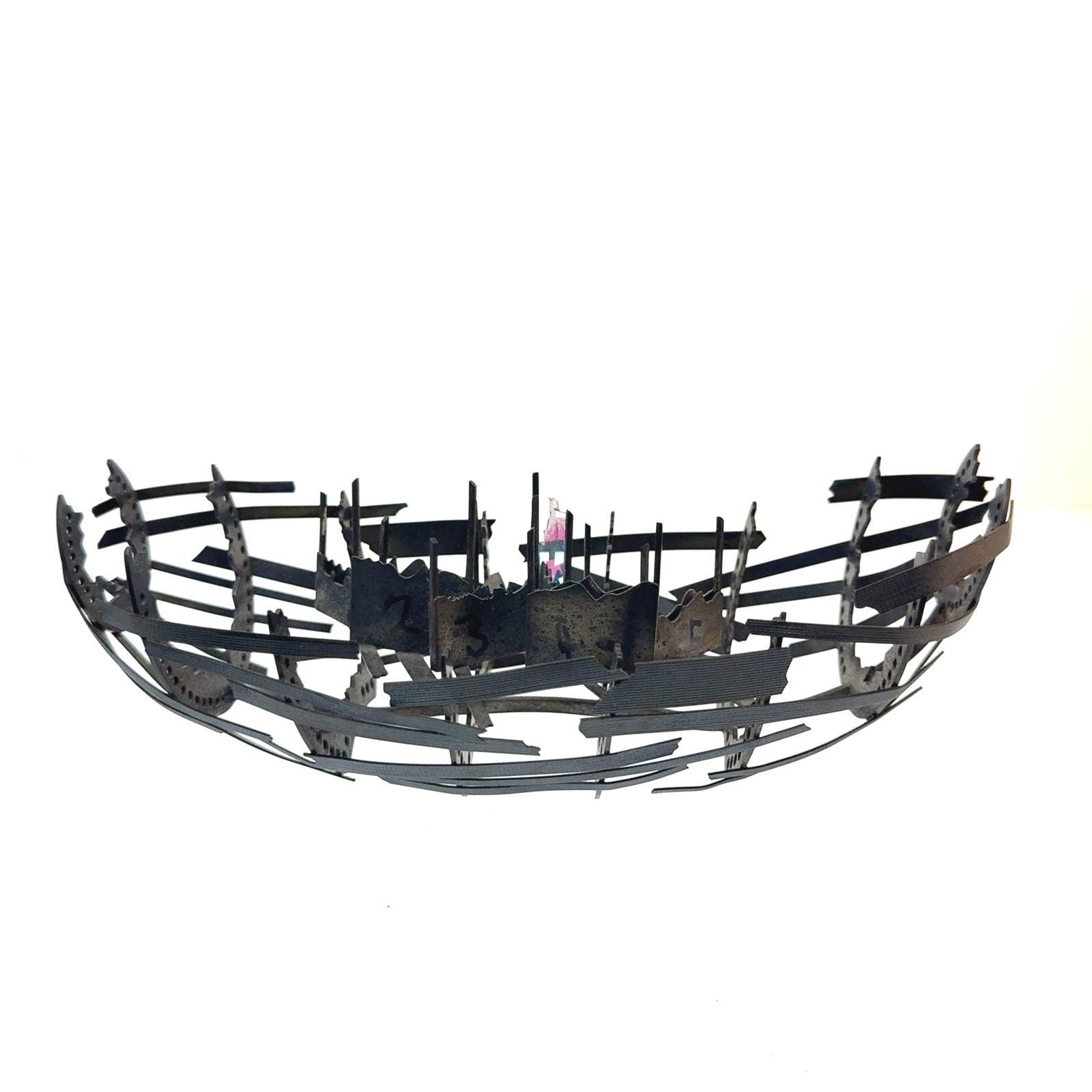 Brutalist Metal Ship Model with Glass Slide Sails (not included) Peter Rowe - 160x80mm - oz: "This is a continuation of our Pro Jeweler's Estate auctions. This auction includes his personal bolo tie collection as well as several of his own art jewelry pieces. There are other Southwest styled