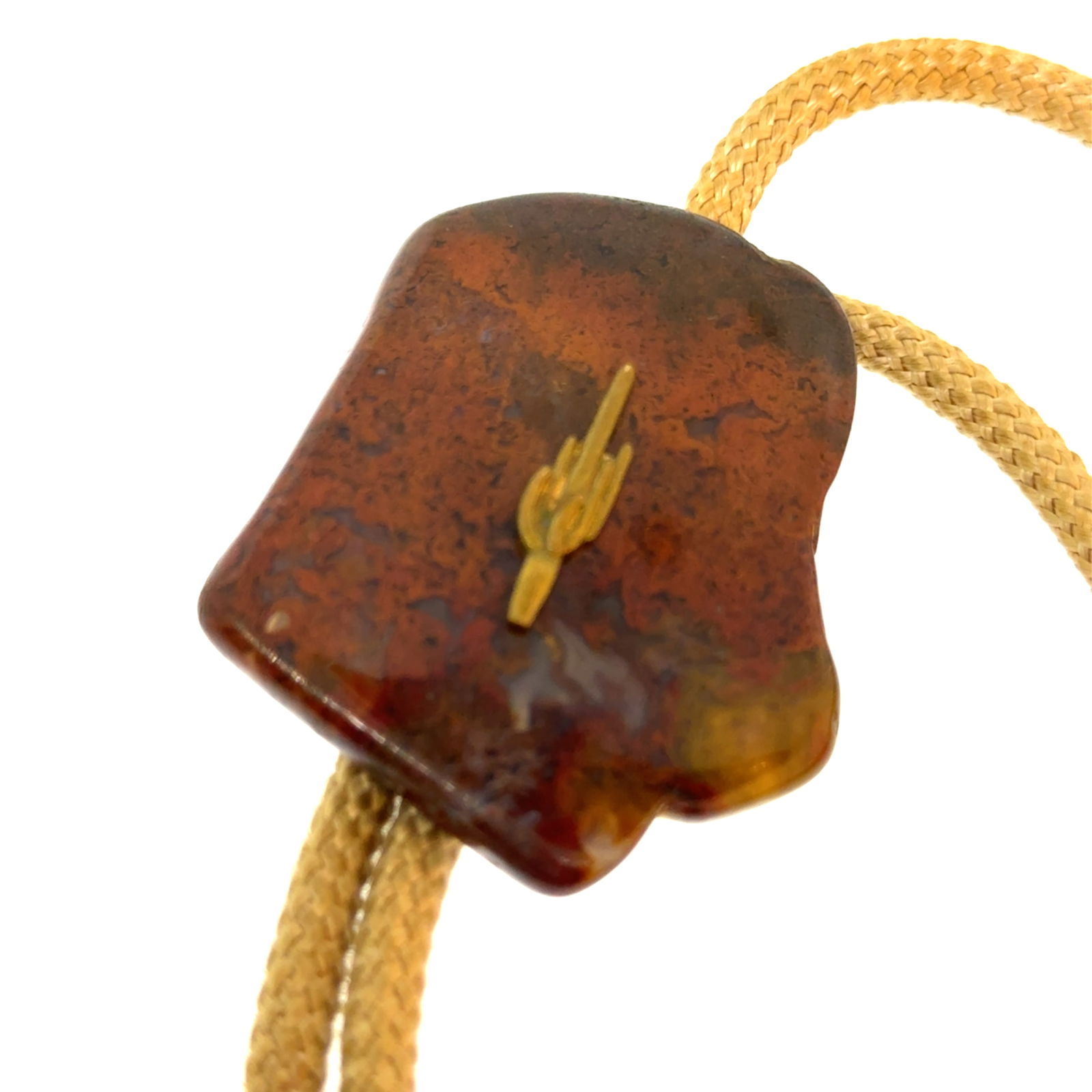 Polished Jasper Bolo Tie with Cactus Overlay: "This is a continuation of our Pro Jeweler's Estate auctions. This auction includes his personal bolo tie collection as well as several of his own art jewelry pieces. There are other Southwest styled
