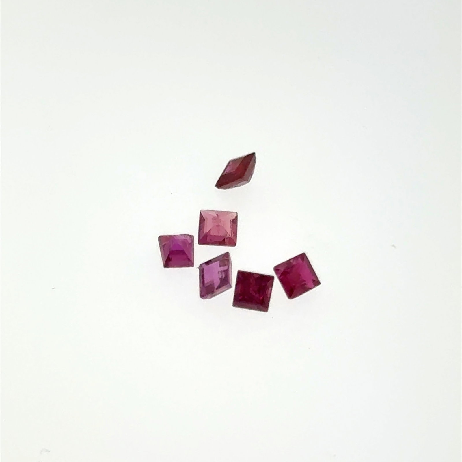 6 Square Ruby Gemstones 3mm 1.2ct: This is a continuation of our pro jeweler's estate auction, but we've added some gems from another estate (JTV). The rest are from his personal collection, many faceted by himself. Gems were cataloged