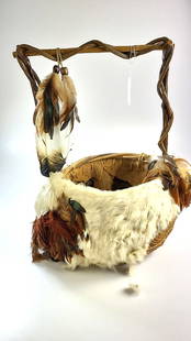 Native Basket with Fur and Feathers: This auction contains a wide range of vintage estate items and collectibles all sold with no reserve.Local pick up details will be provided at the end of the sale. In-house shipping is available at th