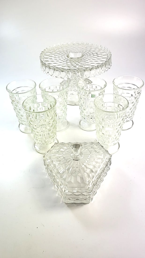 Fostoria American Glass Collection - Iced Tea Glasses, Cake Stand, Boxes +++ (1 of 9)