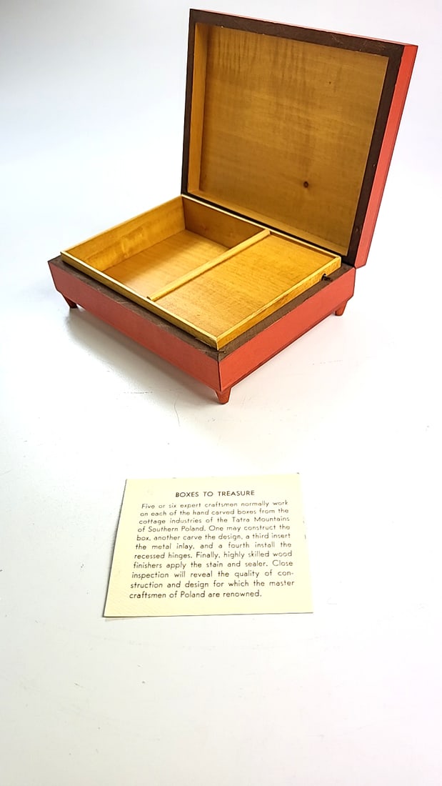 Hand Carved Wooden Box with Music box - Poland: This auction contains a wide range of vintage estate items and collectibles all sold with no reserve.Local pick up details will be provided at the end of the sale. In-house shipping is available at th