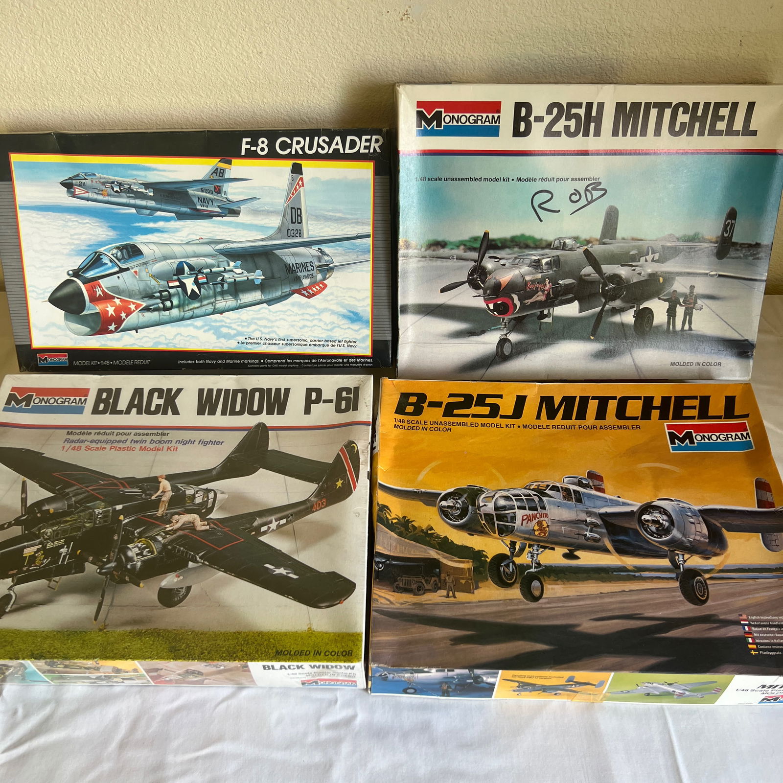 4 x Monogram Vintage Airplane Models Complete B-25H B-52J F8 P-61 (1 of 17)