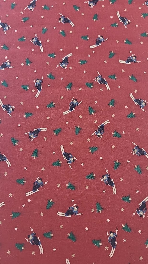 Marcus Brothers 100% Cotton Centennial Classics Red Christmas Skiing 20 Yards: Large assortment of vintage fabric from an estate. Fabric is described as per the bolt it is on and measurements are approximate based on the updated bolt markings and counting wraps.Local pick up is 