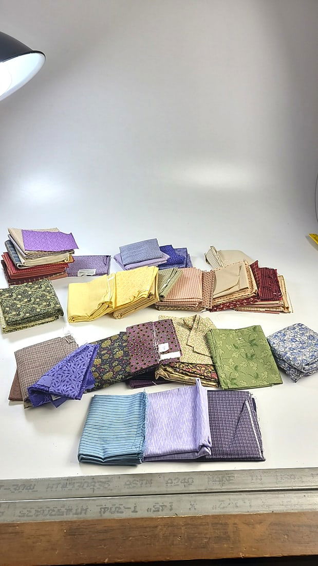 Vintage Fabric Lot 9 Cotton About 7 Yards Total: Large assortment of vintage fabric from an estate. Fabric is described as per the bolt it is on and measurements are approximate based on the updated bolt markings and counting wraps.Local pick up is