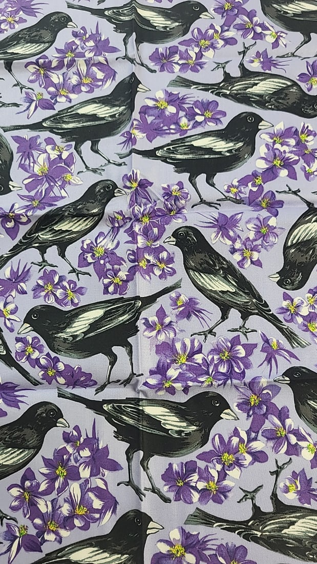 The State Birds by Susan Ellis for Northcott - Colorado / Lark Bunting Cotton Fabric 20 X 18: Large assortment of vintage fabric from an estate. Fabric is described as per the bolt it is on and measurements are approximate based on the updated bolt markings and counting wraps.Local pick up is