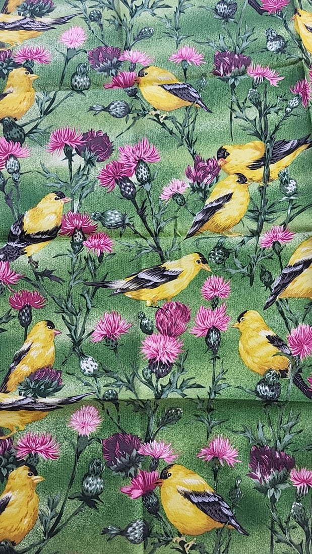 The State Birds by Susan Ellis for Northcott Goldfinch #641Vintage Cotton Fabric 20 X 18: Large assortment of vintage fabric from an estate. Fabric is described as per the bolt it is on and measurements are approximate based on the updated bolt markings and counting wraps.Local pick up is