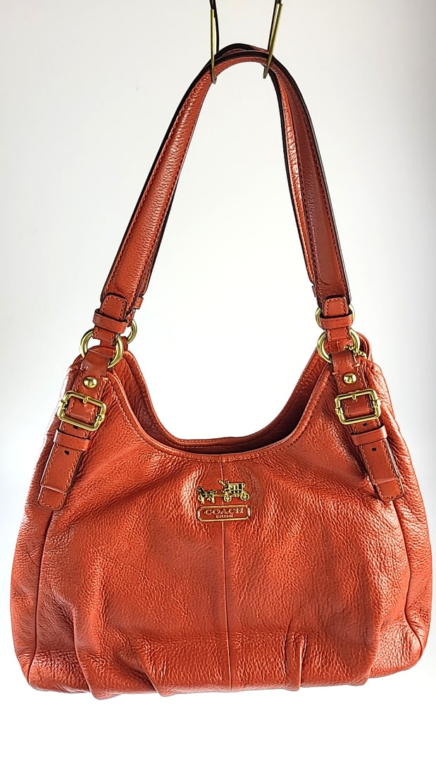 Coach Madison Maggie Leather Shoulder Bag Orange Medium Gently Used (1 of 11)