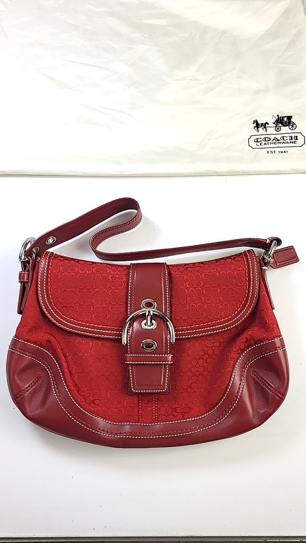 Coach Leatherware Hobo Shoulder Bag Red Signature Medium (1 of 6)