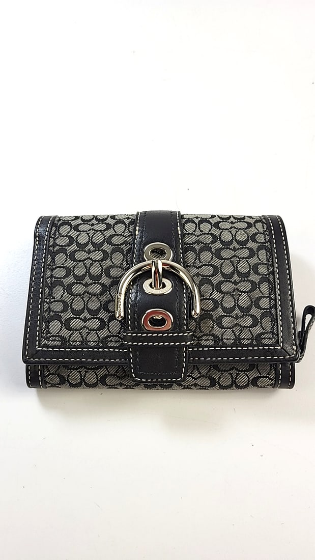 Coach Signature Monogram Wallet Black Canvas Leather Trim (1 of 7)