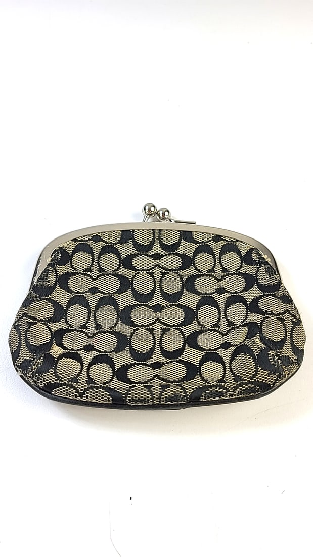 Coach Signature Coin Purse Clutch Black Beige Vintage (1 of 10)