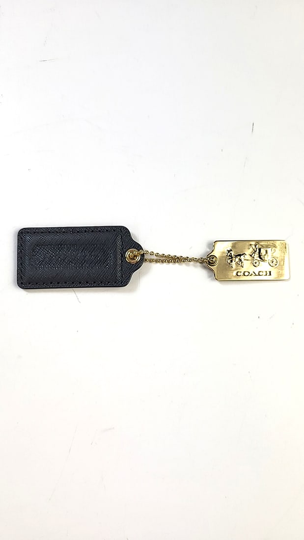 Coach Leather Hangtag Keychain Black Gold Logo Vintage Accessory (1 of 5)