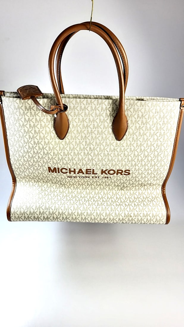 Michael Kors Tote Bag MK Logo Canvas Brown Handles Large New (1 of 12)