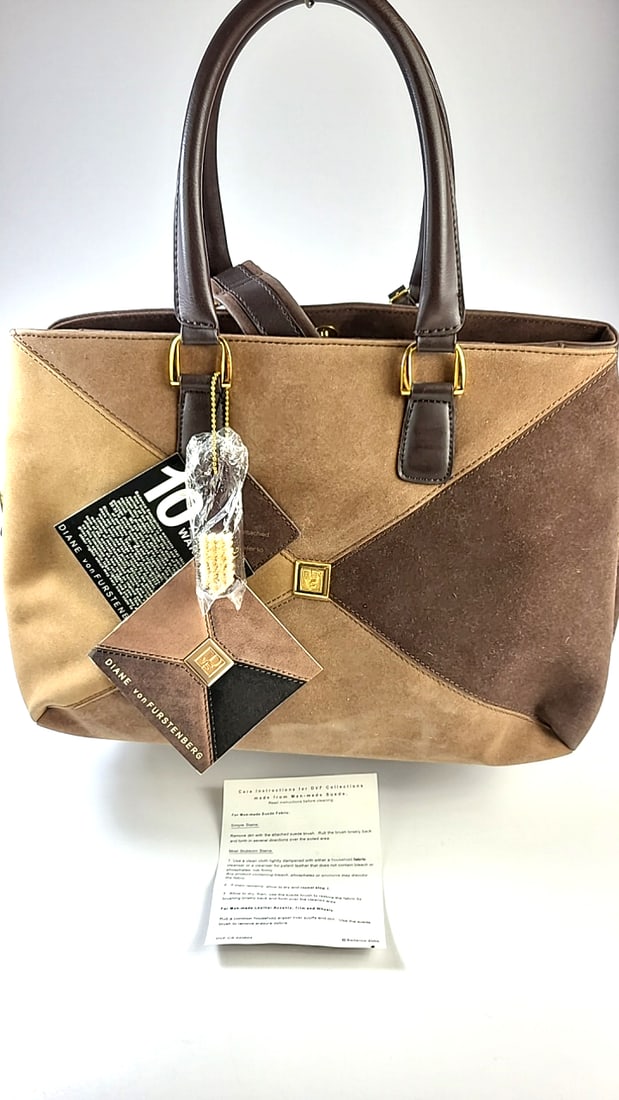 Diane von Furstenberg Handbag Brown Beige Suede Leather Large Like New (1 of 12)